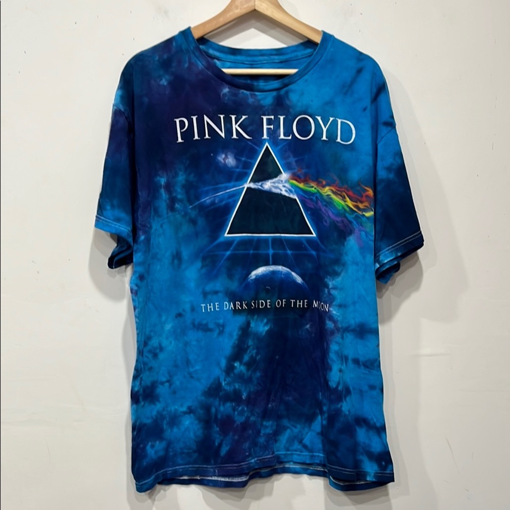 Pink Floyd Tie Dye The Dark Side of The Moon Blue Short Sleeve Tee Unisex Large